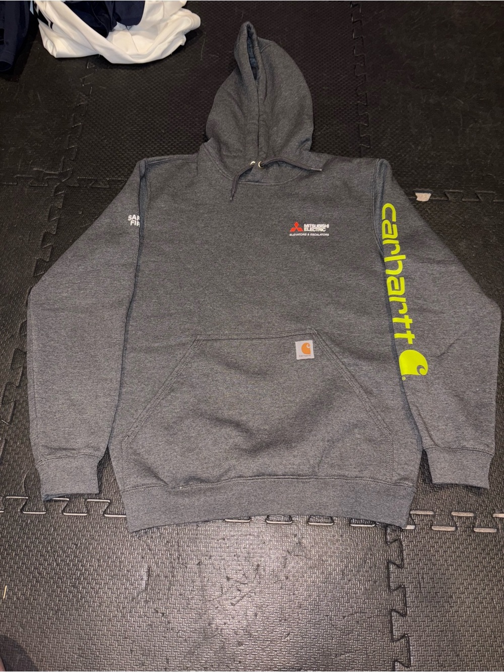 Carhartt Midweight Sleeve Logo Hoodie Gray/ Neon Small Mitsubishi Electric Co.